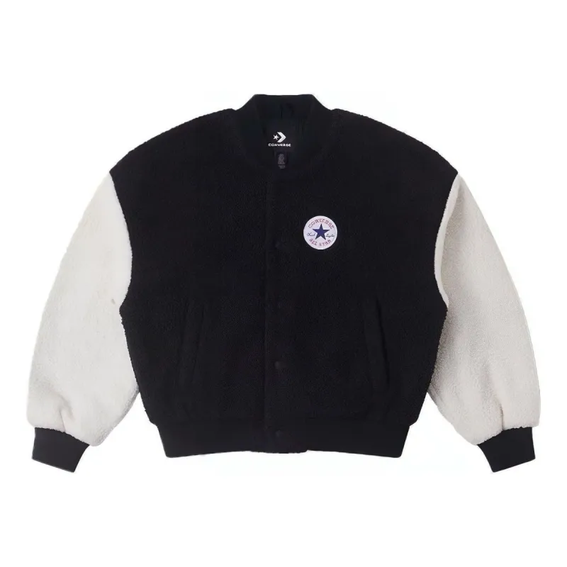 (WMNS) Converse Sherpa Varsity Jacket 'Black White' 10025206-A01 sold by KicksCrew