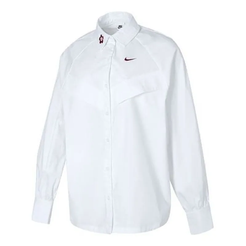 (WMNS) Nike Sportswear Woven Long-Sleeve Shirt 'White' HF1131-100 sold by KicksCrew