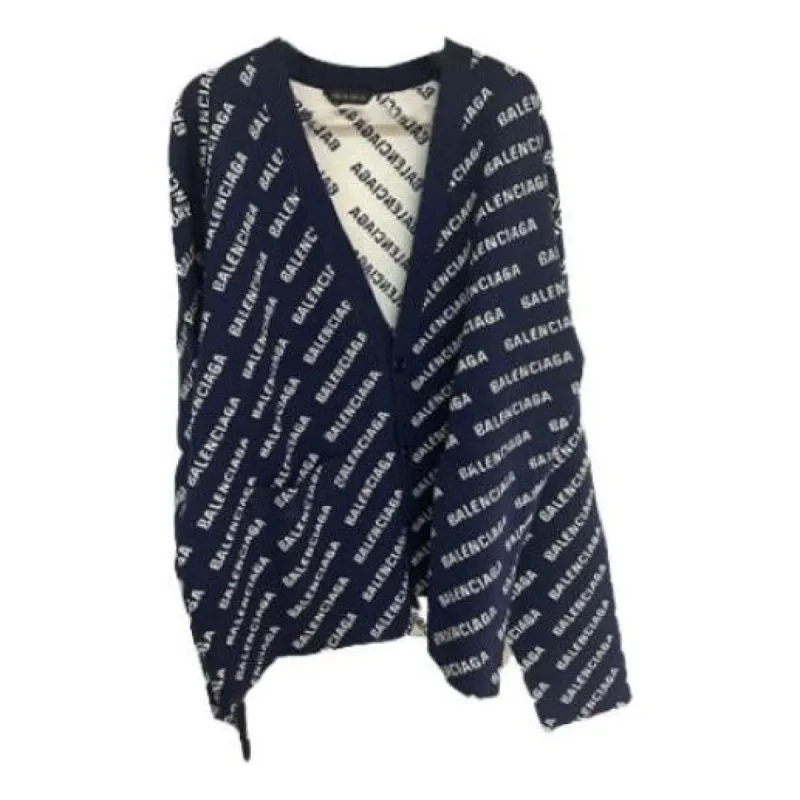 Balenciaga Allover Logo Knit Cardigan 'Blue White' 736248T32338502 sold by KicksCrew