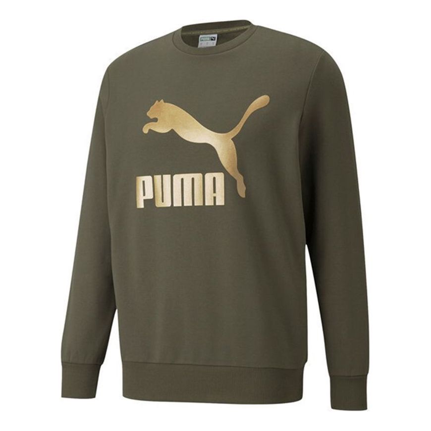 Puma Archive Metallic Logo Sweater 'Olive Green Gold' 531367-44 sold by KicksCrew