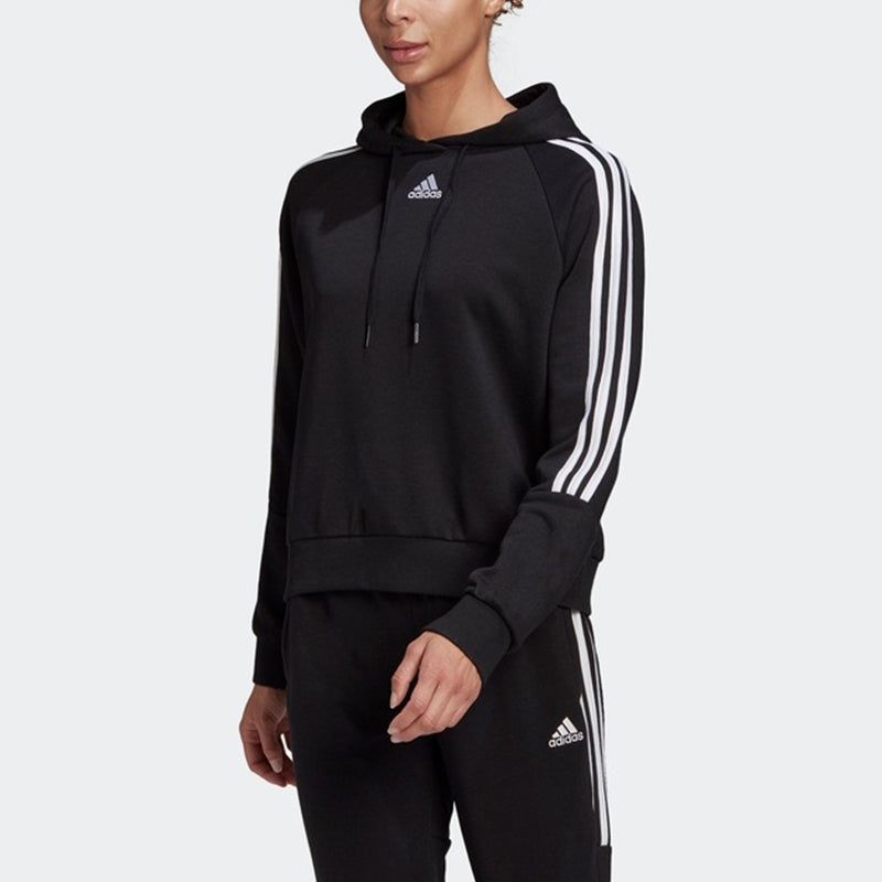 (WMNS) adidas Essentials Loose-Cut 3-Stripes Cropped Hoodie 'Black' GL1460 sold by KicksCrew product image thumbnail 3
