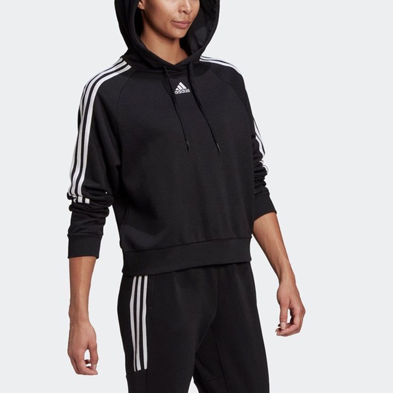 (WMNS) adidas Essentials Loose-Cut 3-Stripes Cropped Hoodie 'Black' GL1460 sold by KicksCrew product image thumbnail 5