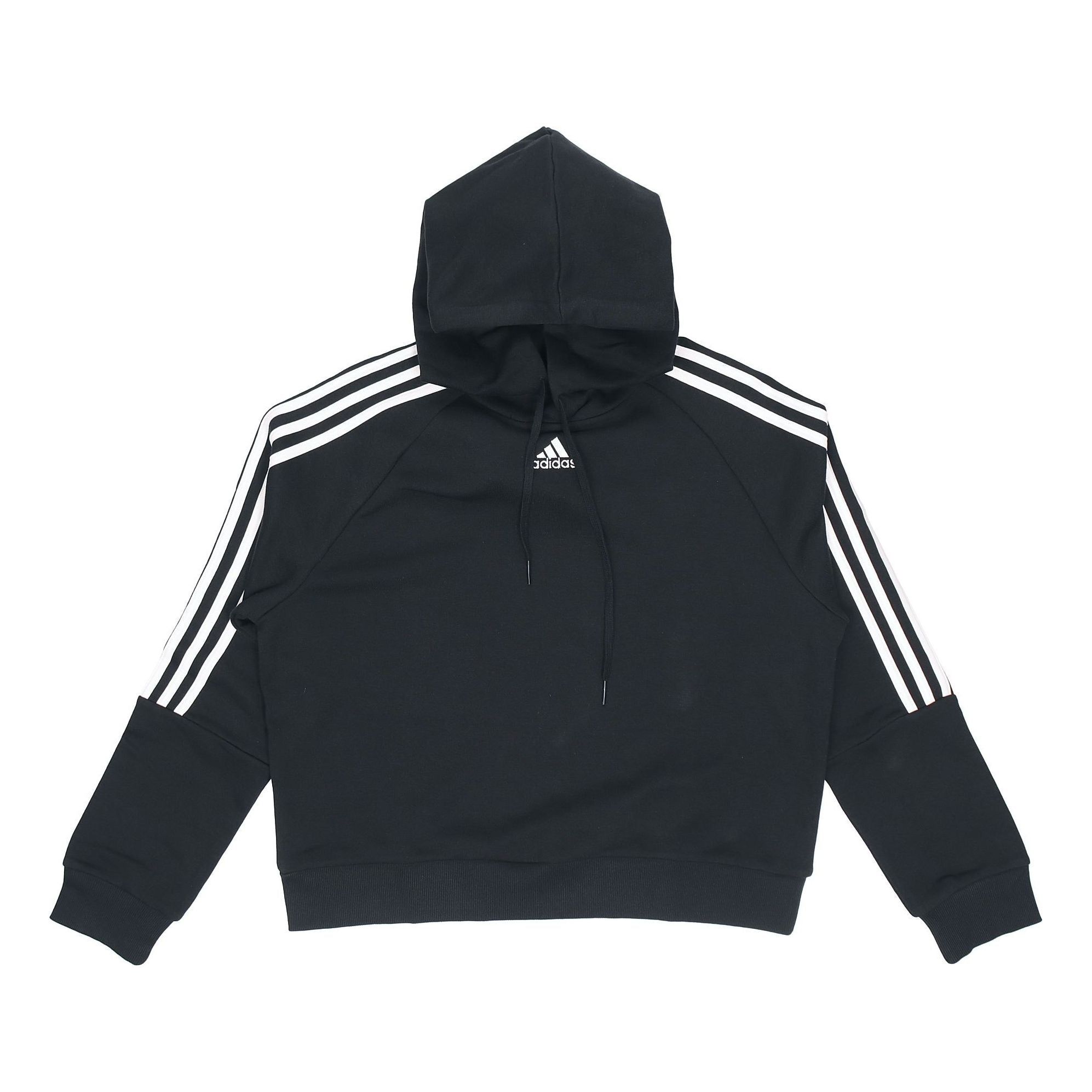 (WMNS) adidas Essentials Loose-Cut 3-Stripes Cropped Hoodie 'Black' GL1460 sold by KicksCrew