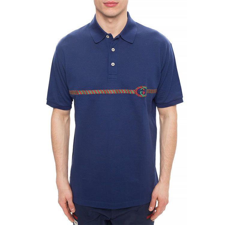 GUCCI Logo-embroidered polo shirt 'Navy' 598957-XJB0V-4684 sold by KicksCrew product image thumbnail 5