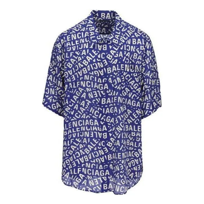 Balenciaga Logo Strips Minimal Silk Shirt 'Blue Dirty White' 681813TNL054644 sold by KicksCrew