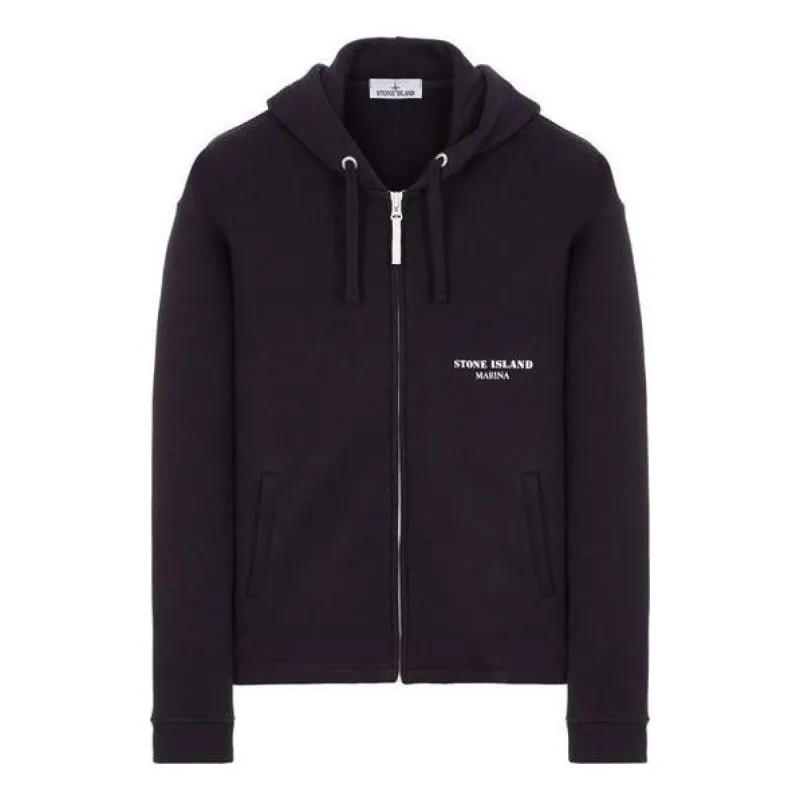 STONE ISLAND Logo Printed Zip-Up Jacket 'Black' 7915652X6-V0020 sold by KicksCrew