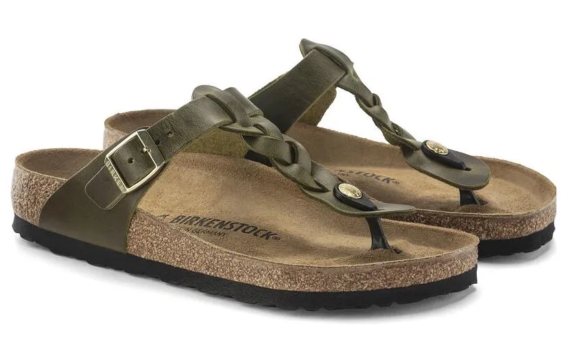 Birkenstock Gizeh Braided Oiled Leather Narrow Fit Sandals 'Olive Green' 1024069 sold by KicksCrew product image thumbnail 3