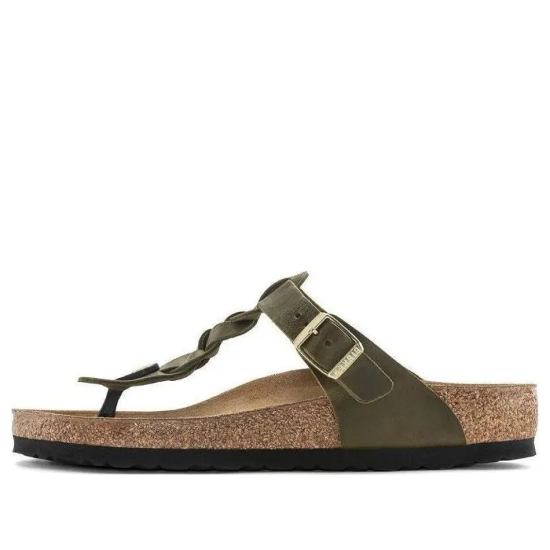 Birkenstock Gizeh Braided Oiled Leather Narrow Fit Sandals 'Olive Green' 1024069 sold by KicksCrew