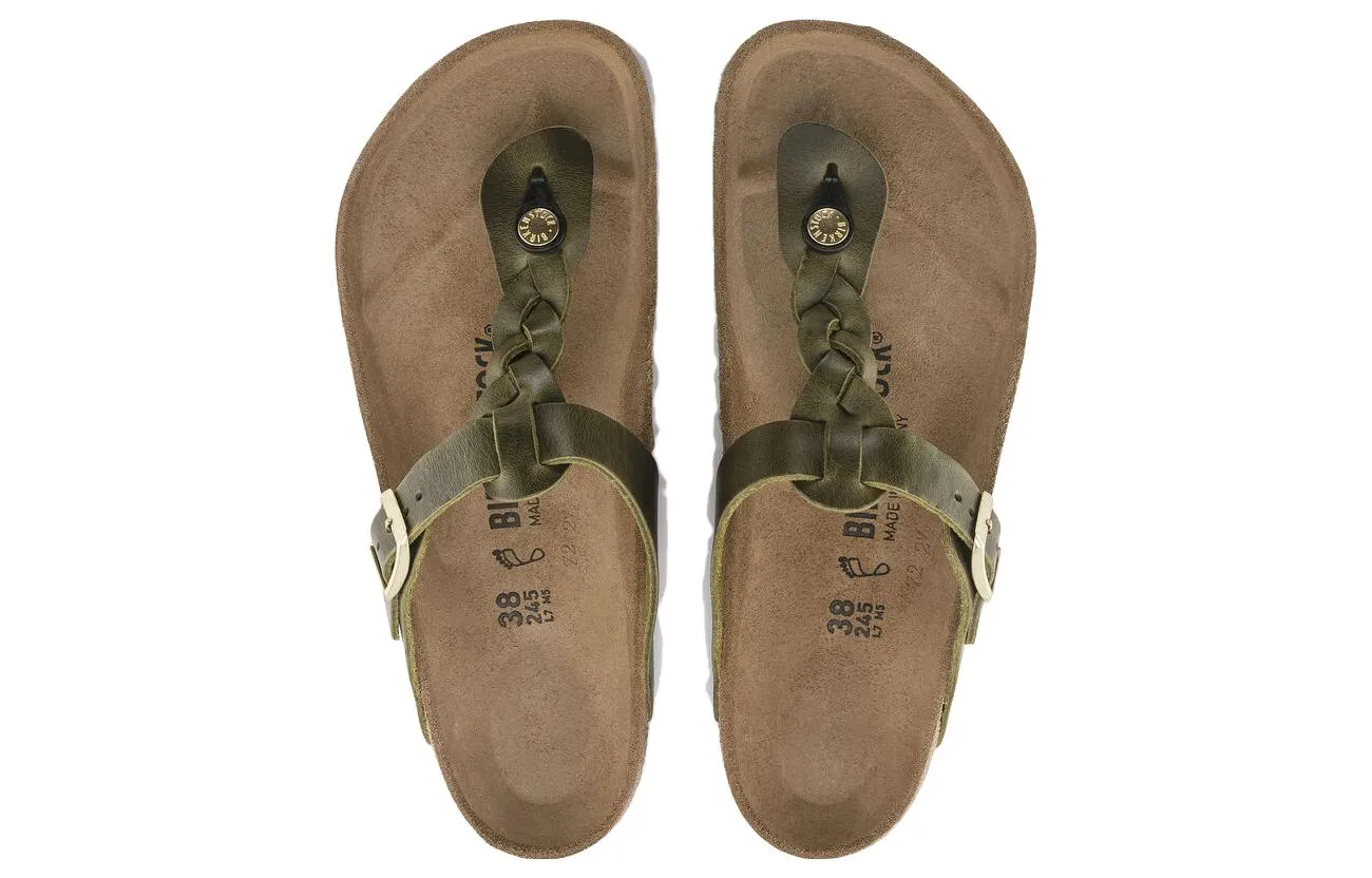 Birkenstock Gizeh Braided Oiled Leather Narrow Fit Sandals 'Olive Green' 1024069 sold by KicksCrew product image thumbnail 4