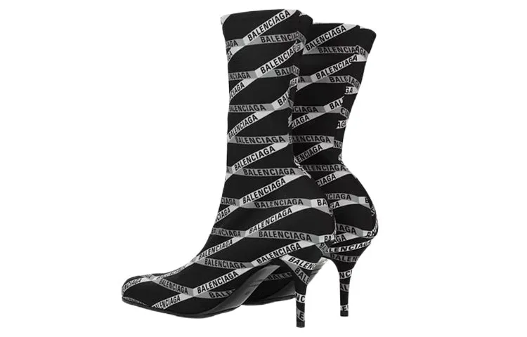 (WMNS) Balenciaga 80mm Monogram Logo Spandex Boots 'Black' 549784W1P601264 sold by KicksCrew product image thumbnail 3
