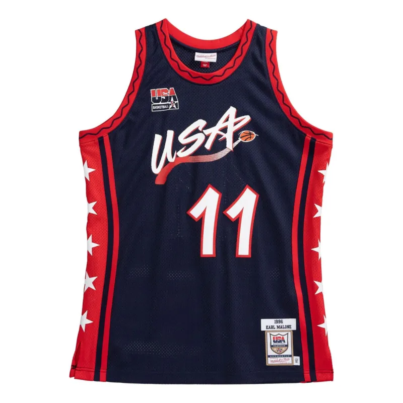 Mitchell & Ness Team USA 1996-97 Jerseys 'Karl Malone 11' AJY4SB19058-USANAVY96KMA sold by KicksCrew