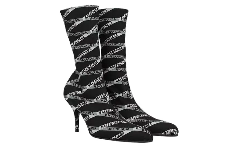 (WMNS) Balenciaga 80mm Monogram Logo Spandex Boots 'Black' 549784W1P601264 sold by KicksCrew product image thumbnail 2
