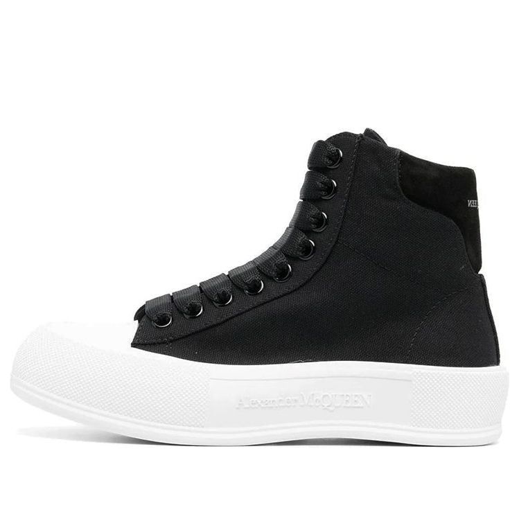 (WMNS) Alexander McQueen High-Top Deck Skate Plimsoll Shoes 'Black White' 697123W4MV71070 sold by KicksCrew