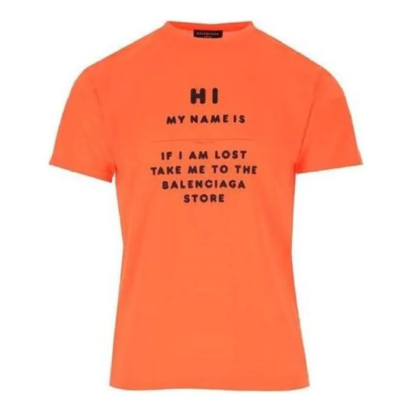 Balenciaga 'Hi My Name Is' T-Shirt 'Orange' 661705TKVK47513 sold by KicksCrew