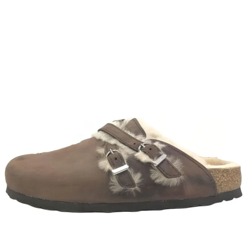 (WMNS) Birkenstock Blair Shearling Oiled Leather Sandals 'Brown' 1020390 sold by KicksCrew