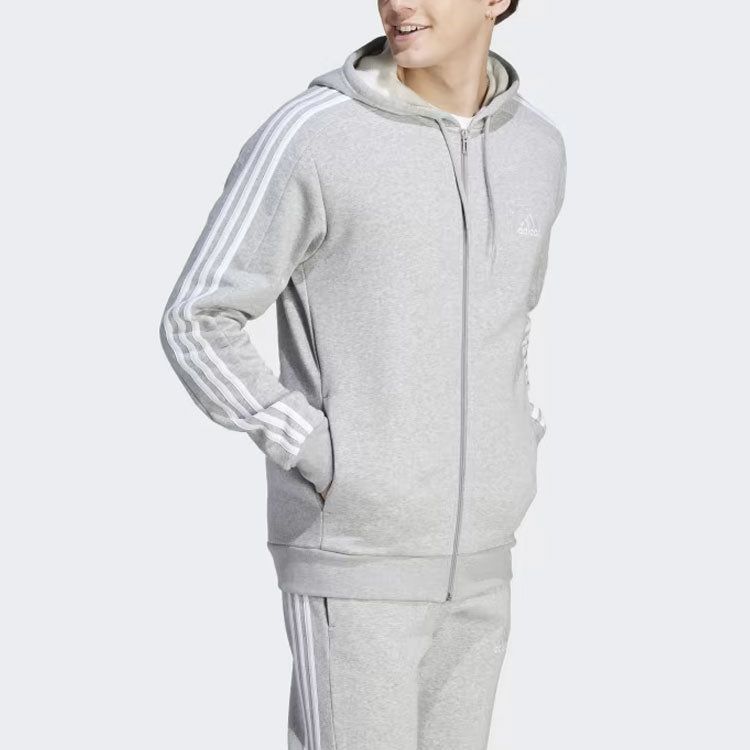 Adidas Essentials Fleece 3-Stripes Full-Zip Hoodies 'Grey' IJ6479 sold by KicksCrew product image thumbnail 2