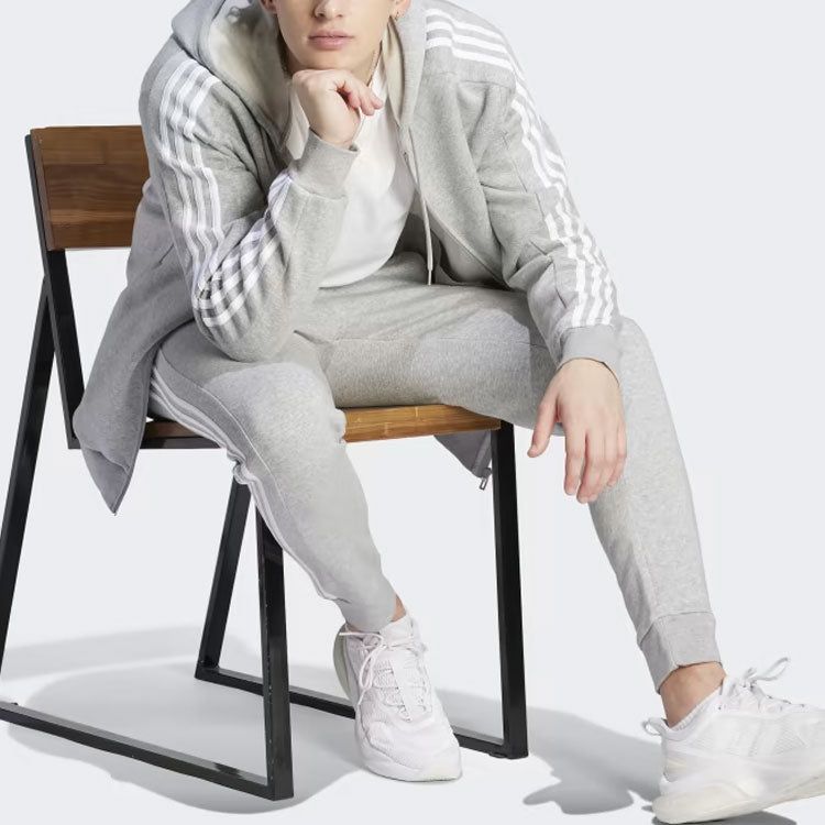 Adidas Essentials Fleece 3-Stripes Full-Zip Hoodies 'Grey' IJ6479 sold by KicksCrew product image thumbnail 4