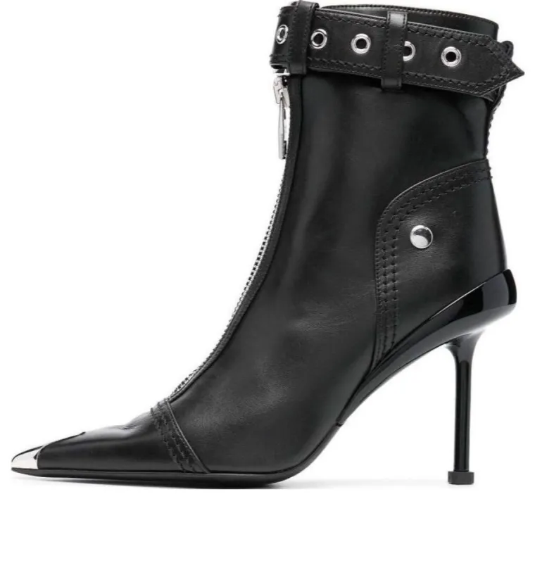 (WMNS) Alexander McQueen Leather Heel Ankle Boots 'Black' 768101WIDR41081 sold by KicksCrew