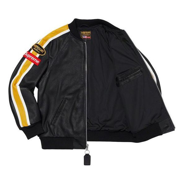 Supreme x Vanson Leathers Perforated Bomber Jacket 'Black Yellow' SUP-SS20-211 sold by KicksCrew product image thumbnail 3