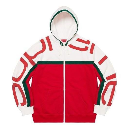 Supreme Big Logo Paneled Zip Up Hooded Sweatshirt 'Red White' SUP-FW20-305 sold by KicksCrew