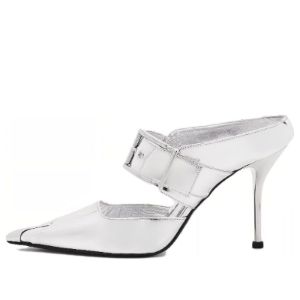 (WMNS) Alexander McQueen Punk Metallic Mules 'Silver' 780791W4WG18100 sold by KicksCrew