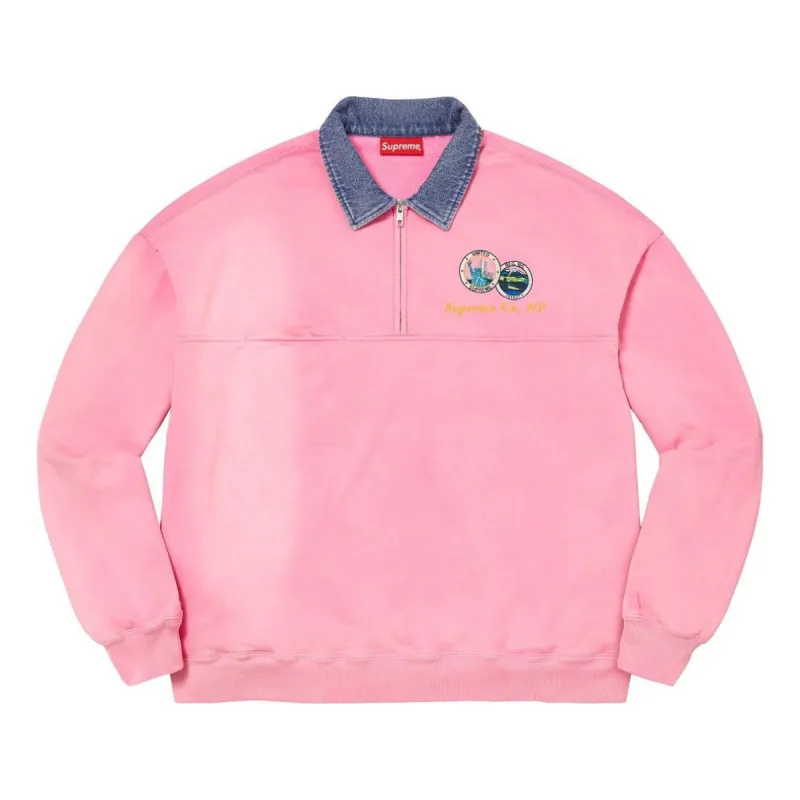 Supreme Denim Collar Half Zip Sweatshirt 'Pink Navy' SUP-SS23-232 sold by KicksCrew