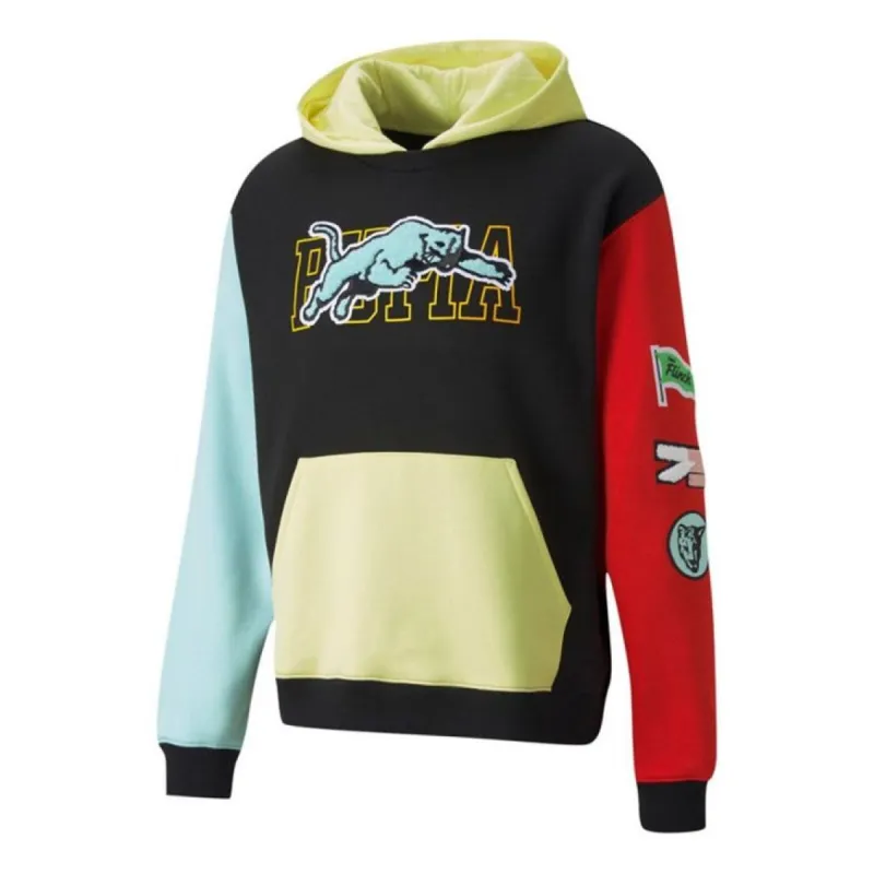 Puma Combine Hoodie Sweatshirt 'Black Yellow Red Blue' 532102-01 sold by KicksCrew