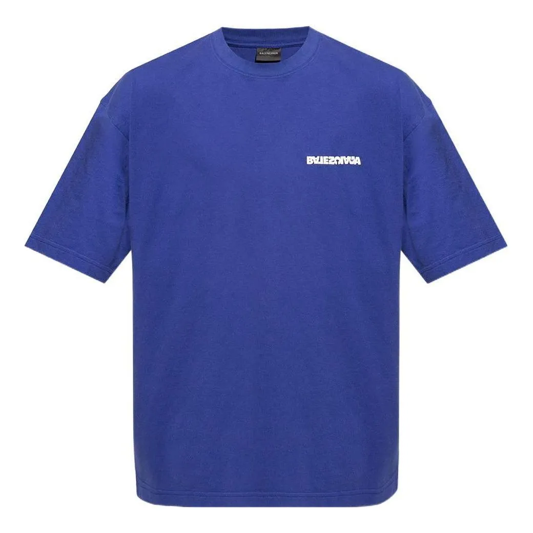 Balenciaga Logo T-Shirt Medium Fit 'Indigo' 612966TLVB34388 sold by KicksCrew