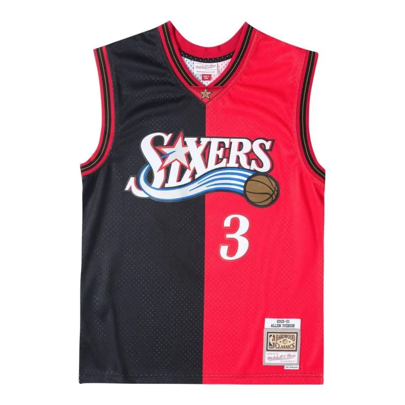 Mitchell & Ness x NBA Philadelphia 76ers 2000-01 Split Swingman Jersey 'Allen Iverson 3' SMJY4845-P7600AIVBKRD sold by KicksCrew