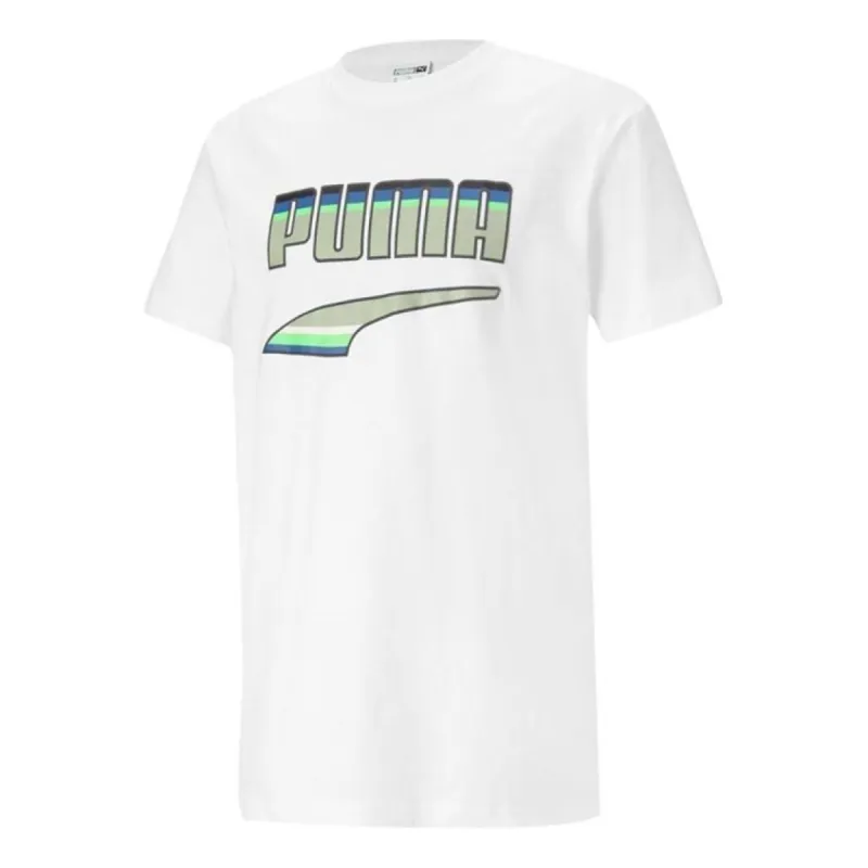 Puma Printed Round Neck T-Shirt 'White Green' 531497-02 sold by KicksCrew