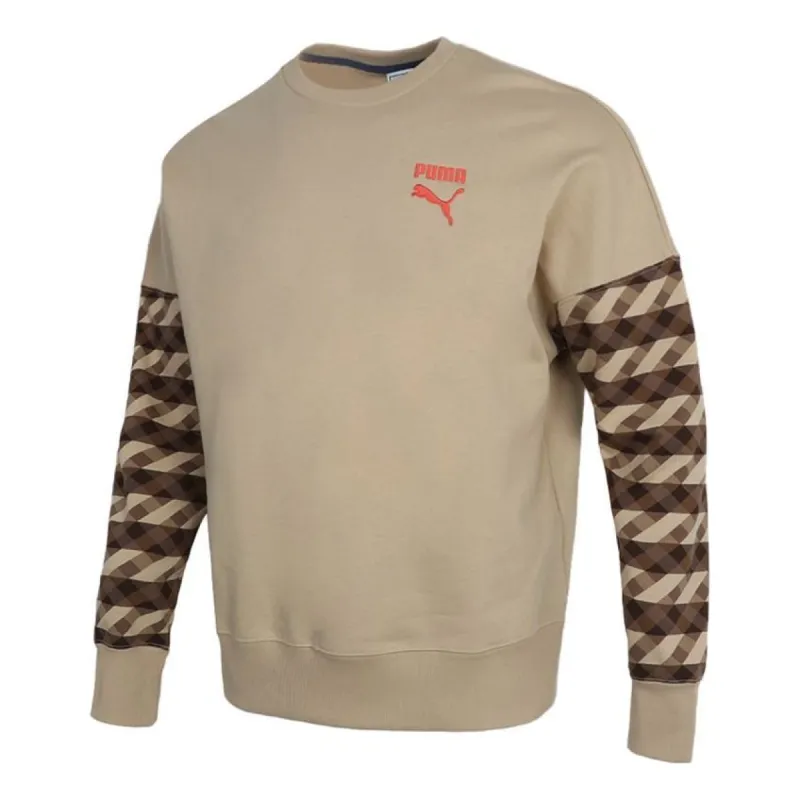 Puma Kontrast Crew Neck Sweater 'Brown Black Red' 531488-97 made by Puma