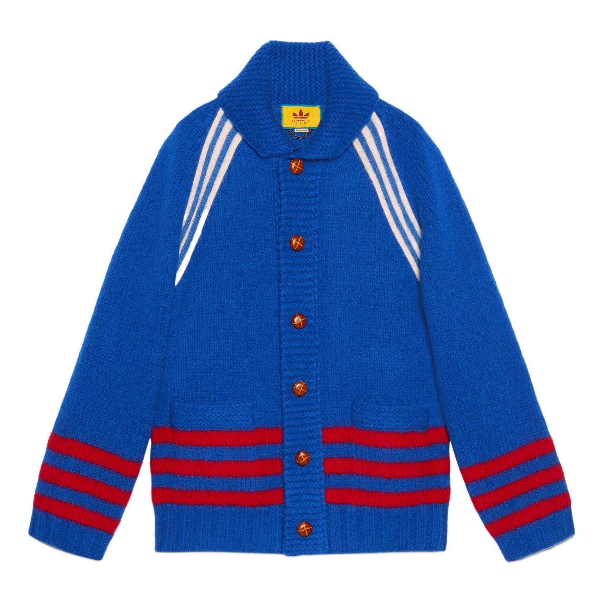 Gucci x adidas Intarsia Wool Cardigan 'Blue' 713184-XKCPK-4383 sold by KicksCrew