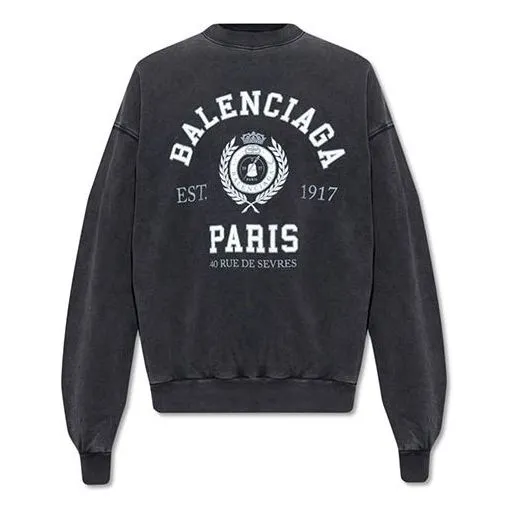 Balenciaga Est. 1917 College Logo Print Crewneck Sweatshirt 'Washed Black' 697869TMV991000 sold by KicksCrew