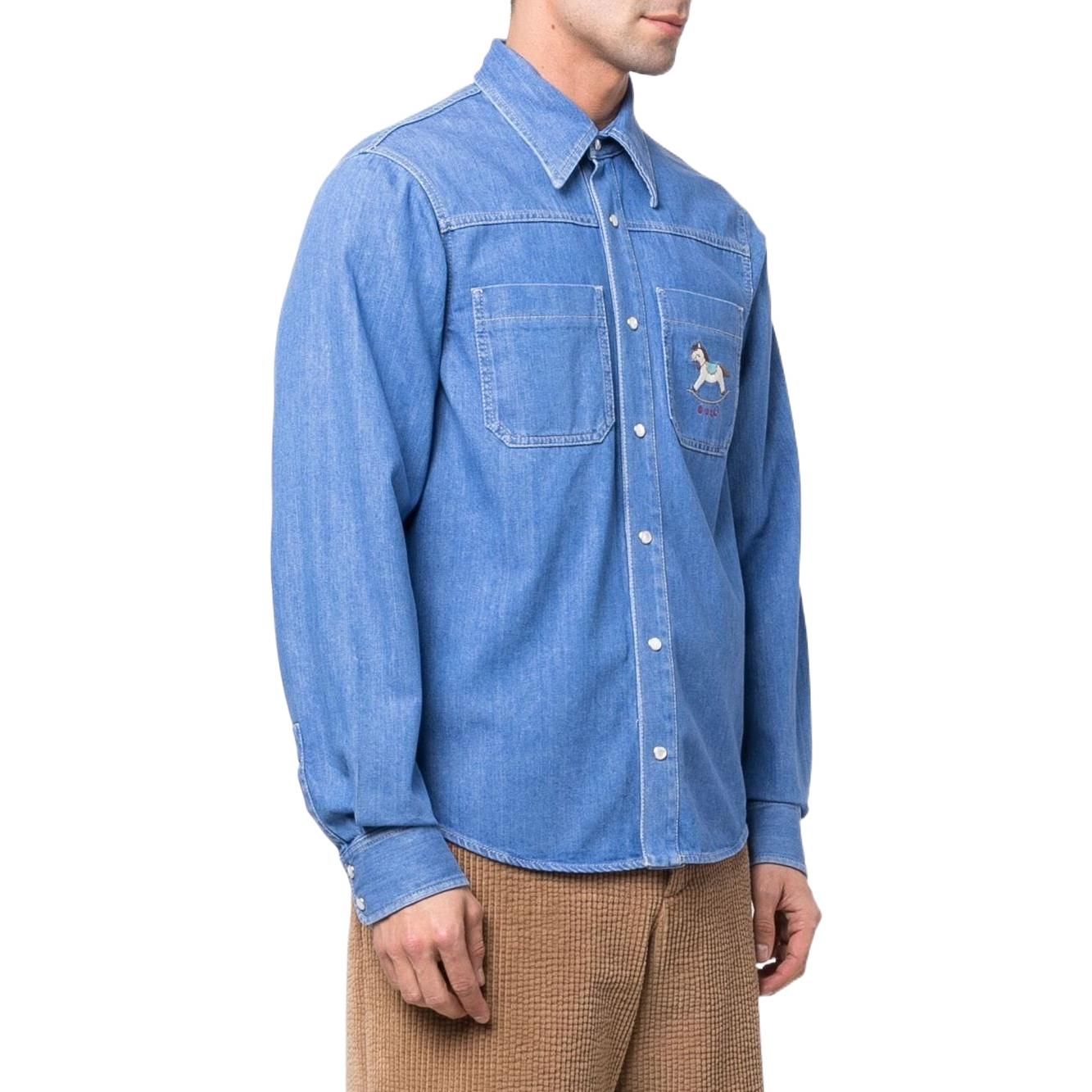Gucci Rocking Horse Embroidered-Logo Denim Shirt 'Blue' 655703-XDBNZ-4447 sold by KicksCrew product image thumbnail 4