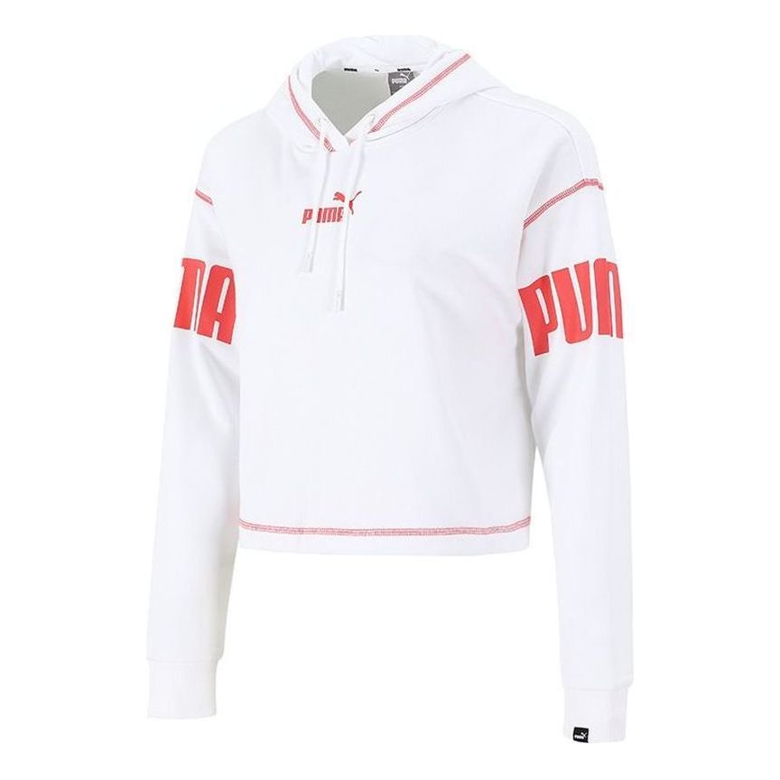 (WMNS) Puma Power Fleece Logo Relaxed Fit Hoodie 'White' 847706-02 sold by KicksCrew