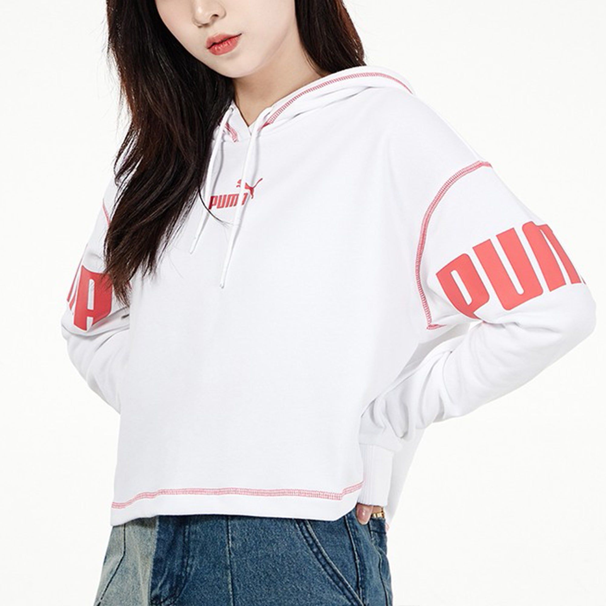 (WMNS) Puma Power Fleece Logo Relaxed Fit Hoodie 'White' 847706-02 sold by KicksCrew product image thumbnail 3