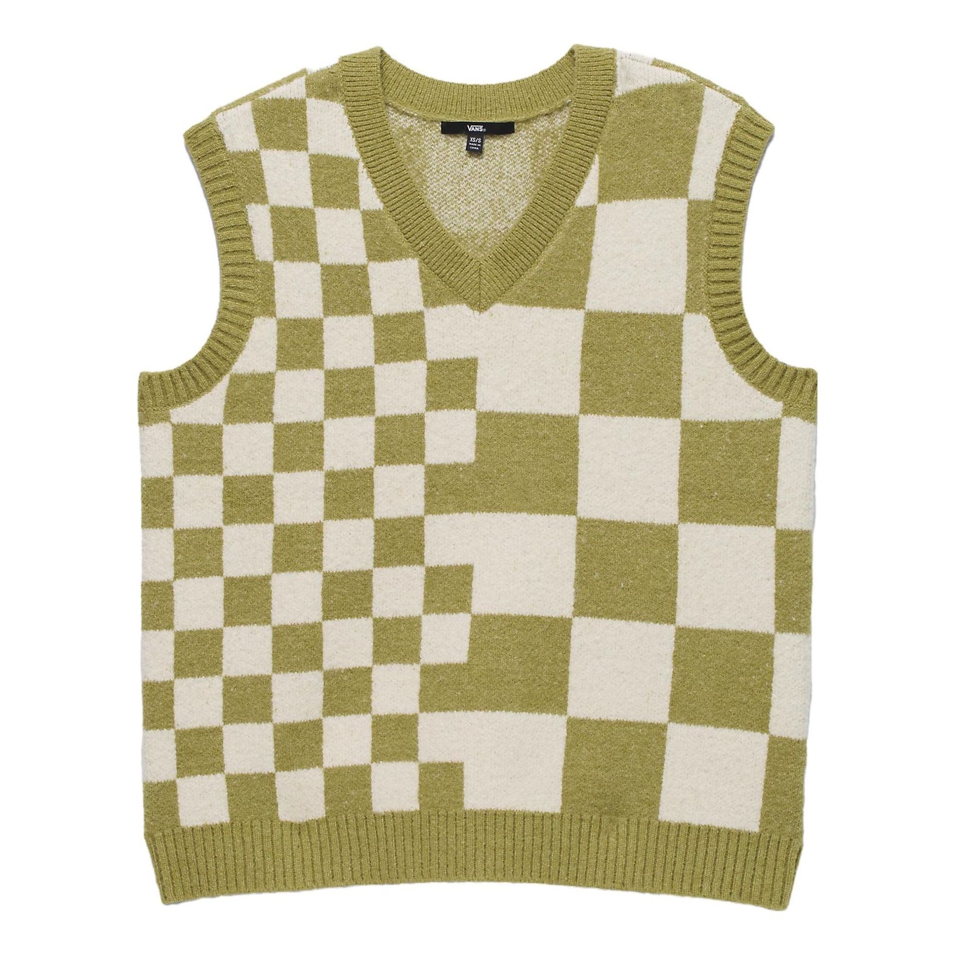 (WMNS) Vans Courtyard Checker Sweater Vest 'Green White' VN000F6WBD4 sold by KicksCrew