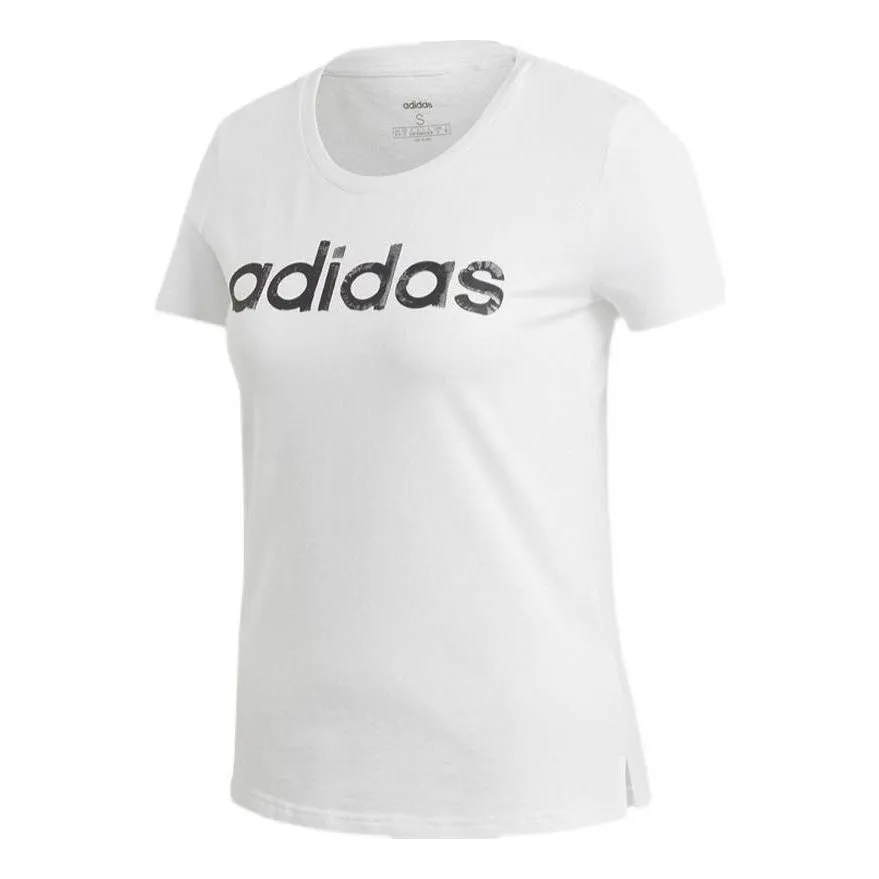 (WMNS) adidas Brush Effect Logo Graphic T-Shirt 'White Black' EI4559 sold by KicksCrew
