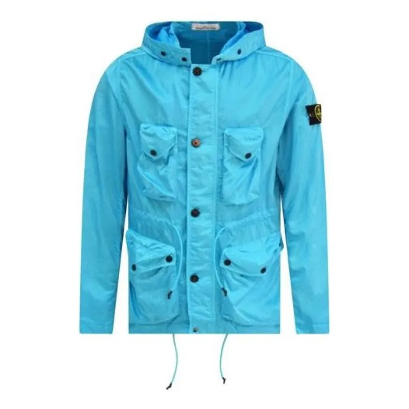 STONE ISLAND Logo Patch Drawstring Hooded Jacket 'Blue' 741544430-V0042 sold by KicksCrew
