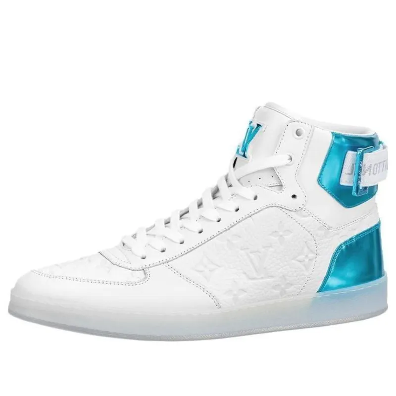 LOUIS VUITTON Rivoli Ankle Sneakers 'White Monogram with Metallic Blue' 1A8V8Q sold by KicksCrew
