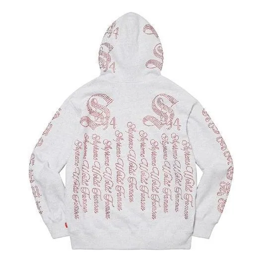 Supreme Rhinestone Zip Up Hooded Sweatshirt 'Grey Red' SUP-SS22-117 sold by KicksCrew product image thumbnail 2