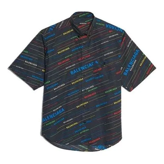 Balenciaga Logo Print Short Sleeve Shirt 'Black' 556869TDL542771 sold by KicksCrew