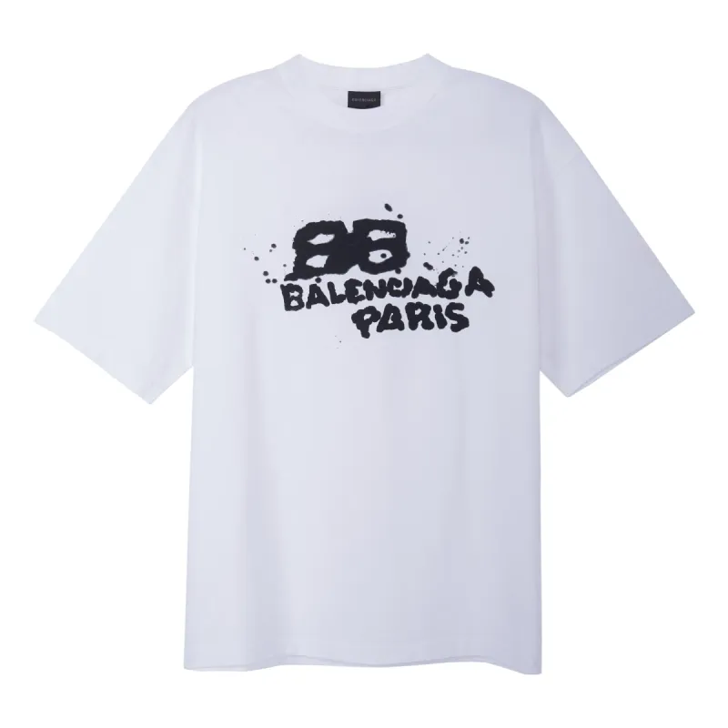 Balenciaga Hand-Drawn BB Icon T-Shirt Medium Fit 'White Black' 612966TNVN49040 sold by KicksCrew