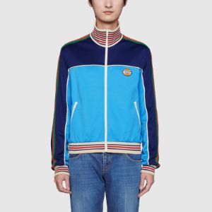 Gucci Technical Jersey Zip-Up Jacket With Web 'Blue' 645206-XJC5N-4233 sold by KicksCrew