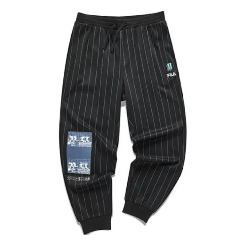 FILA FUSION Knitted Printed Striped Loose Fit Pants 'Black' T11M132605F-BK sold by KicksCrew