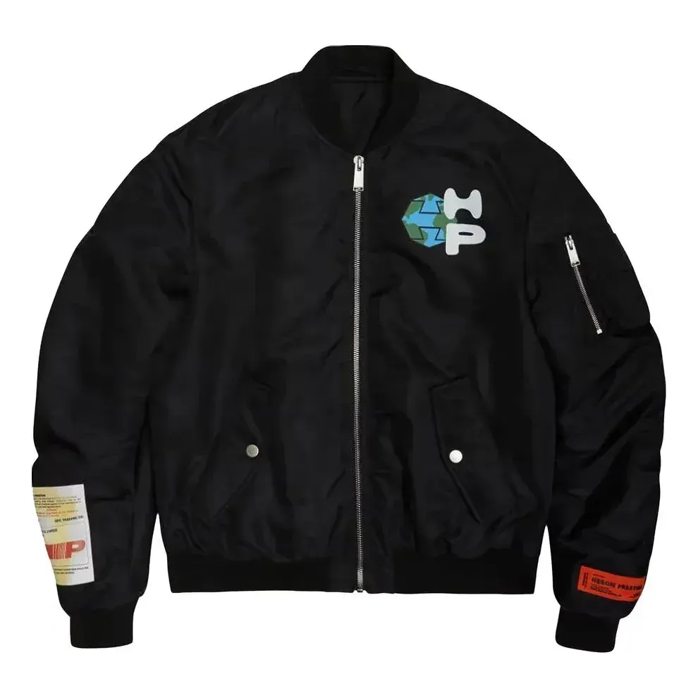 HERON PRESTON FW21 HP World Wide Print Bomber 'Black' HMEH005F21FAB0011001 sold by KicksCrew