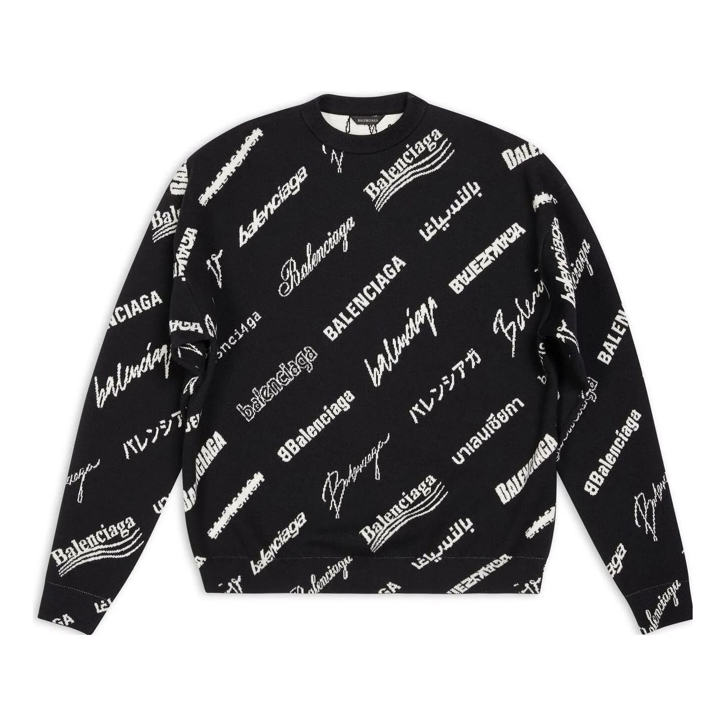 Balenciaga Allover Logo Print Crewneck Sweatshirt 'Black White' 724858T16651070 sold by KicksCrew