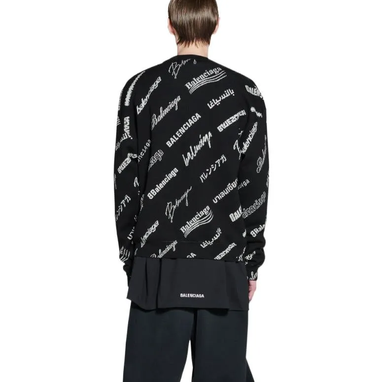 Balenciaga Allover Logo Print Crewneck Sweatshirt 'Black White' 724858T16651070 sold by KicksCrew product image thumbnail 5
