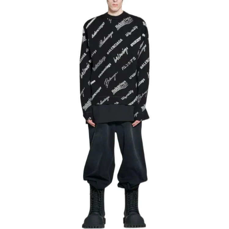 Balenciaga Allover Logo Print Crewneck Sweatshirt 'Black White' 724858T16651070 sold by KicksCrew product image thumbnail 3