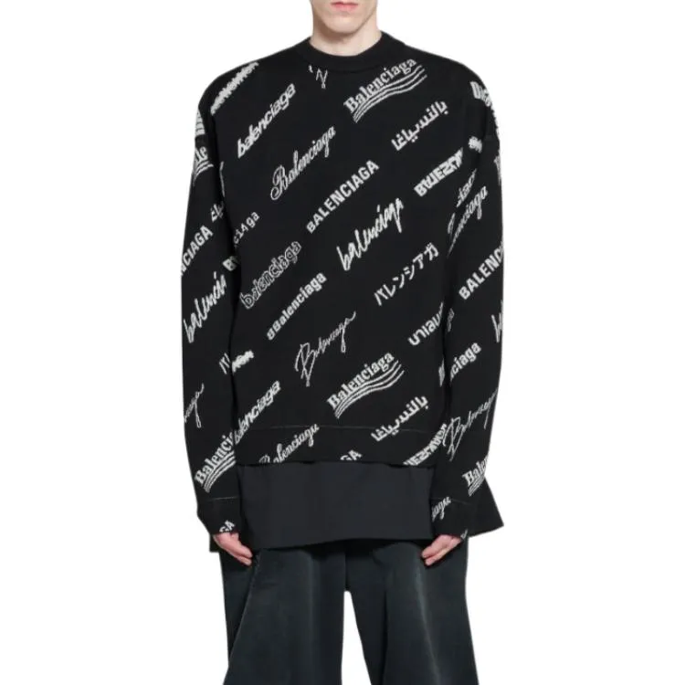 Balenciaga Allover Logo Print Crewneck Sweatshirt 'Black White' 724858T16651070 sold by KicksCrew product image thumbnail 4